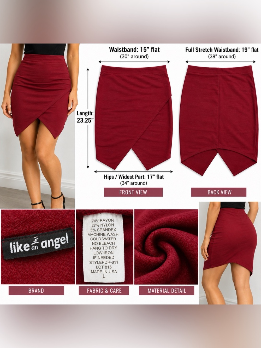 Like an Angel Asymmetrical Wrap Mini Skirt in wine red Like New